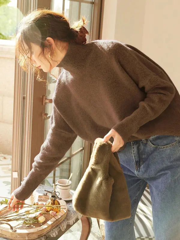 Autumn Winter Women's Sweater, High Neck Loose