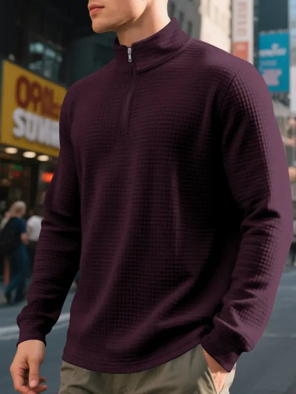 Men's Regular Fit Plain Half Zip Up Sweatshirt