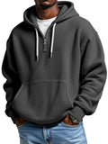 Men's Casual Solid Color Waffle Zipper  Sleeve Hooded Sweatshirt
