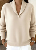 Women's Elegant 80s Shawl Collar Solid Color Pullover Sweater Top