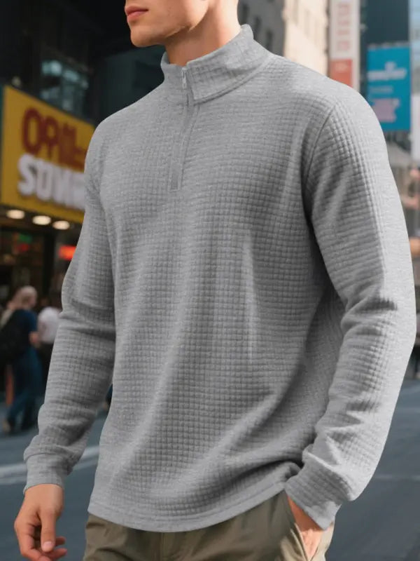 Men's Regular Fit Plain Half Zip Up Sweatshirt