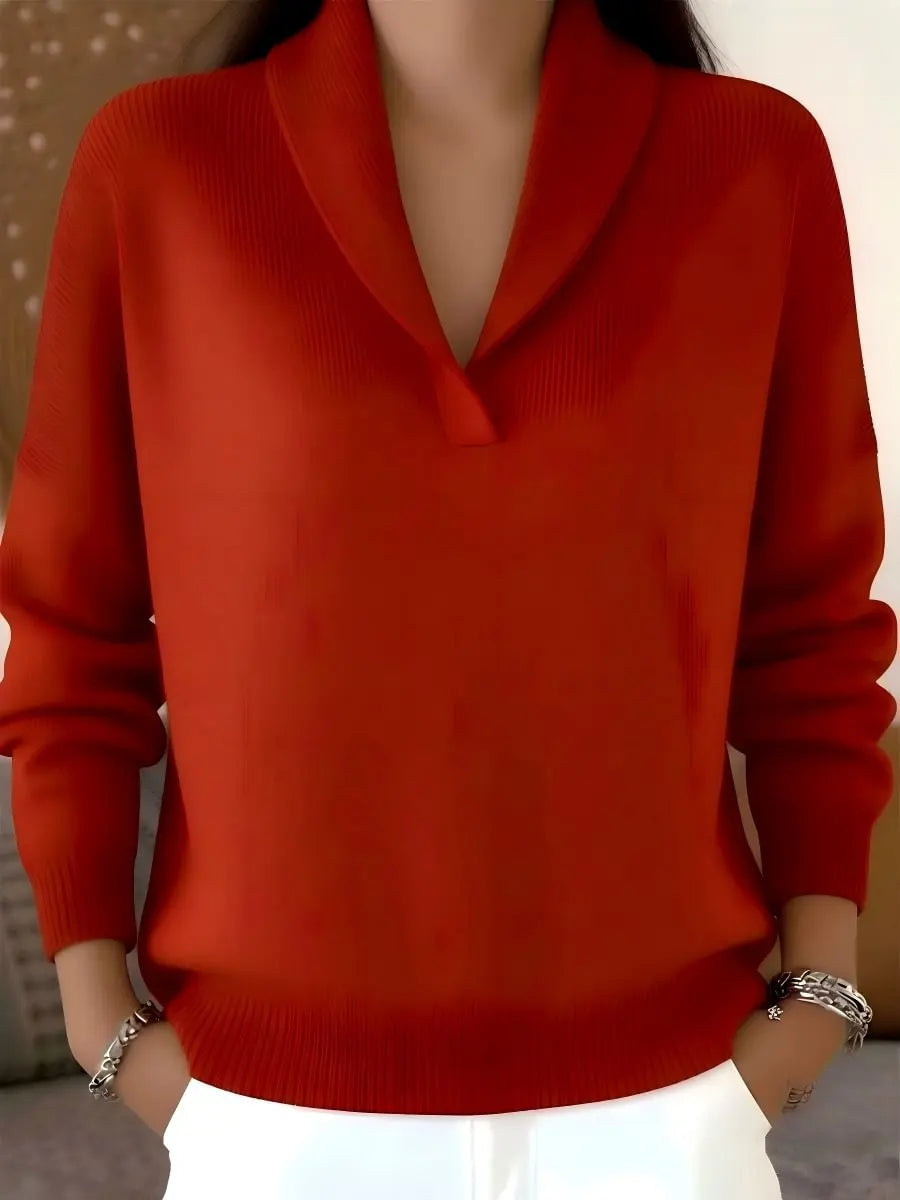 Women's Elegant 80s Shawl Collar Solid Color Pullover Sweater Top