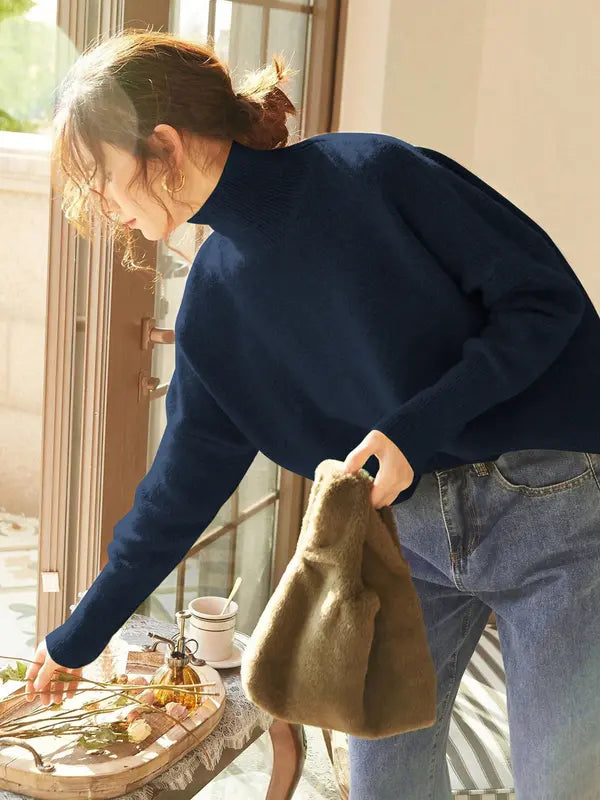 Autumn Winter Women's Sweater, High Neck Loose