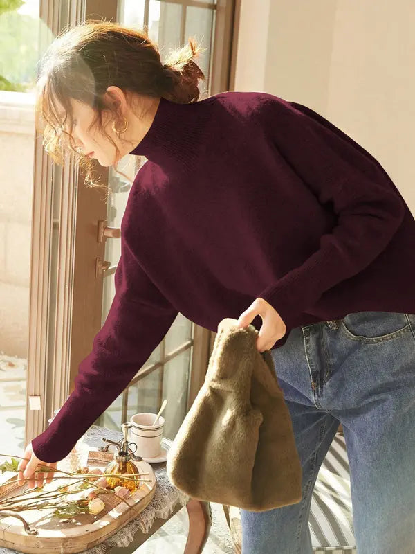 Autumn Winter Women's Sweater, High Neck Loose